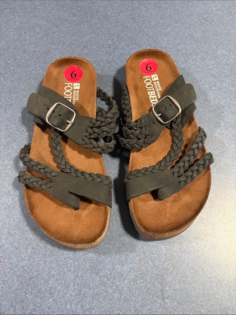 White Mountain Suede Footbed Sandal with black Braided Straps